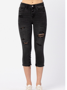 JUDY BLUE HI-WAIST SKINNY CAPRI - BLACK