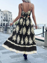 Black & Cream Print Dress With Tie Back Detail