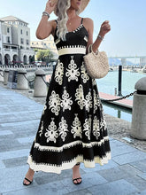 Black & Cream Print Dress With Tie Back Detail