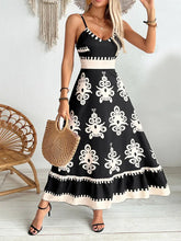 Black & Cream Print Dress With Tie Back Detail