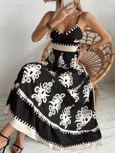 Black & Cream Print Dress With Tie Back Detail