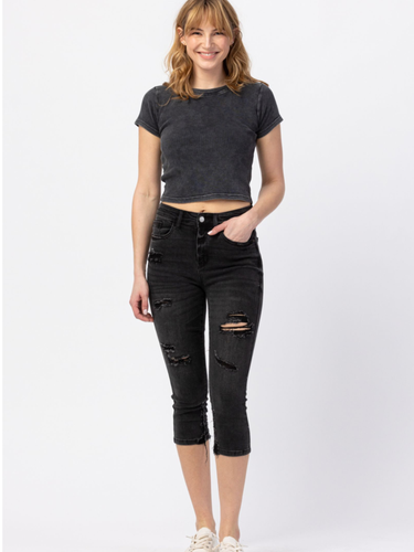 JUDY BLUE HI-WAIST SKINNY CAPRI - BLACK