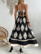 Black & Cream Print Dress With Tie Back Detail