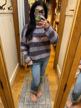 Horizontal Stripes Knit Textured Sweater - Black, Brown, Purple