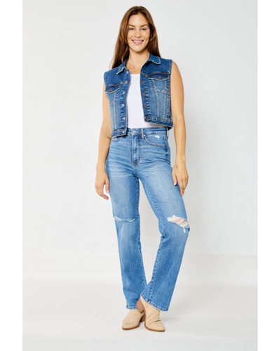 JUDY BLUE High Waist Tummy Control Knee Destroy Straight