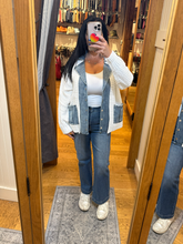 Denim Contrast Sweater Cardigan - White or Black