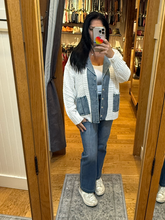 Denim Contrast Sweater Cardigan - White or Black