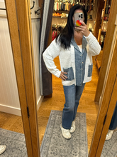 Denim Contrast Sweater Cardigan - White or Black