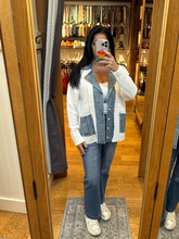 Denim Contrast Sweater Cardigan - White or Black