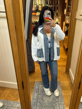 Denim Contrast Sweater Cardigan - White or Black