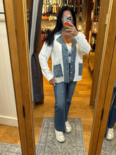 Denim Contrast Sweater Cardigan - White or Black