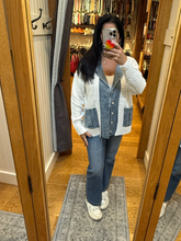 Denim Contrast Sweater Cardigan - White or Black