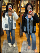 Denim Contrast Sweater Cardigan - White or Black
