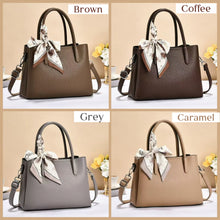 Vegan Leather Tote With Scarf - Brown, Coffee, Grey or Brown