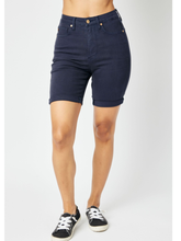 JUDY BLUE HIGH WAIST NAVY GARMENT DYED TUMMY CONTROL BERMUDA SHORTS