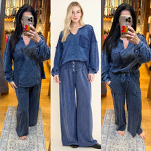 Mineral Wash Side Knit detail wide leg pants - Assorted Colors