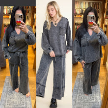 Mineral Wash Side Knit detail wide leg pants - Assorted Colors