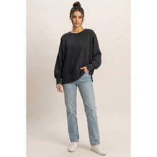 Pigment Dye Oversized Raw Edge Sweatshirt - Black