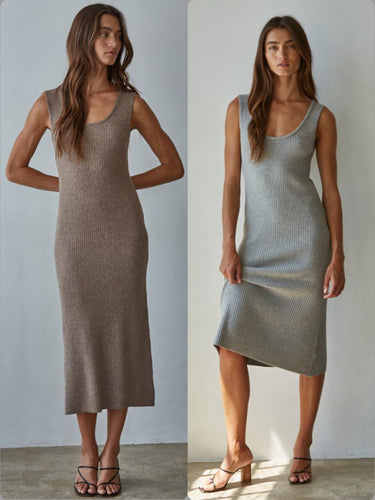 Apollo Ribbed Midi Dress - Dark Mocha or Heather Grey