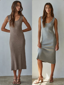 Apollo Ribbed Midi Dress - Dark Mocha or Heather Grey