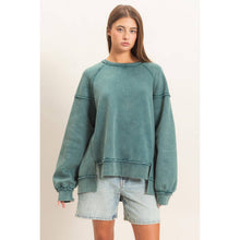 Acid Wash Raw Edge Sweatshirt - Dark Teal