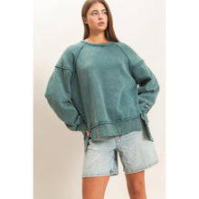 Acid Wash Raw Edge Sweatshirt - Dark Teal
