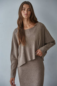 Apollo Ribbed Pullover Top - Dark Mocha or Heather Grey