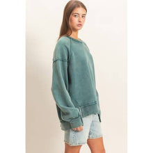 Acid Wash Raw Edge Sweatshirt - Dark Teal