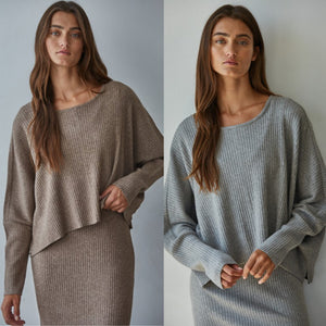 Apollo Ribbed Pullover Top - Dark Mocha or Heather Grey