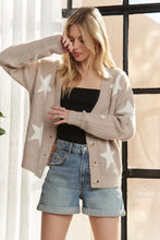 Star Shape Long Sleeves Sweater Cardigan - Taupe/Ivory