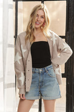 Star Shape Long Sleeves Sweater Cardigan - Taupe/Ivory