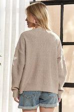 Star Shape Long Sleeves Sweater Cardigan - Taupe/Ivory