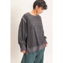 Oversized Raw Edge Crew Neck Sweatshirt - Charcoal