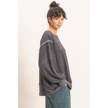 Oversized Raw Edge Crew Neck Sweatshirt - Charcoal
