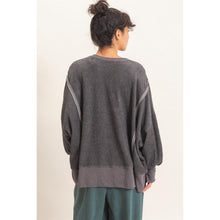 Oversized Raw Edge Crew Neck Sweatshirt - Charcoal