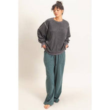 Oversized Raw Edge Crew Neck Sweatshirt - Charcoal