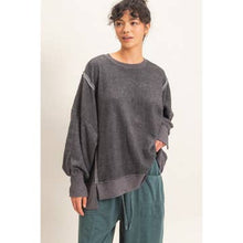 Oversized Raw Edge Crew Neck Sweatshirt - Charcoal