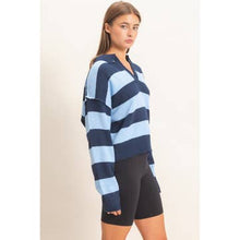 Rugby Stripe Polo Sweater - Navy