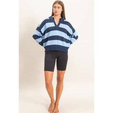 Rugby Stripe Polo Sweater - Navy