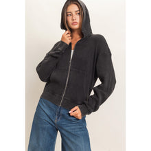 Acid Wash Waffle Knit Zip-up Hoodie - Assorted Colors