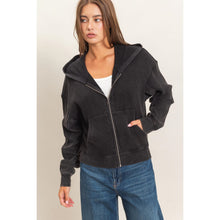 Acid Wash Waffle Knit Zip-up Hoodie - Assorted Colors