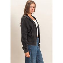 Acid Wash Waffle Knit Zip-up Hoodie - Assorted Colors