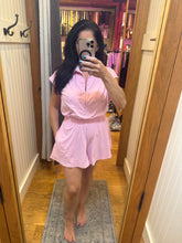 Butter Short Sleeve Quarter Zip Romper - Sugar Pink or Black