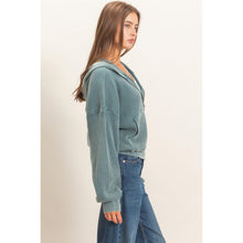 Acid Wash Waffle Knit Zip-up Hoodie - Assorted Colors