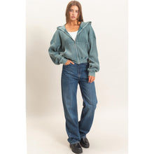 Acid Wash Waffle Knit Zip-up Hoodie - Assorted Colors