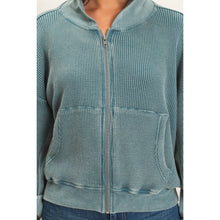 Acid Wash Waffle Knit Zip-up Hoodie - Assorted Colors