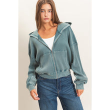 Acid Wash Waffle Knit Zip-up Hoodie - Assorted Colors