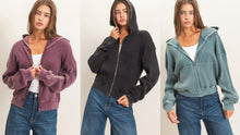 Acid Wash Waffle Knit Zip-up Hoodie - Assorted Colors