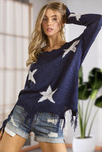 Distressed Star Sweater Top - Navy or Grey