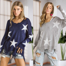 Distressed Star Sweater Top - Navy or Grey